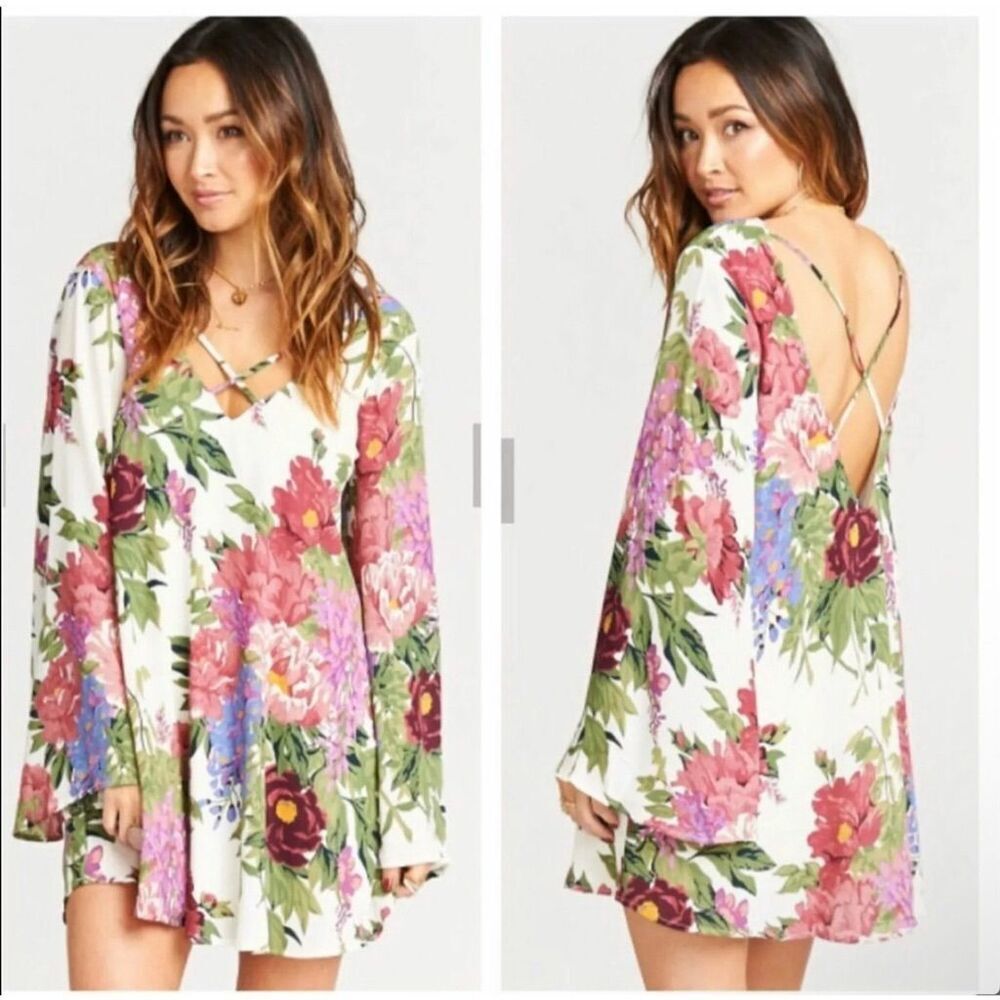 Show Me Your Mumu Joni White Floral Long Shift Bell Sleeve Dress M